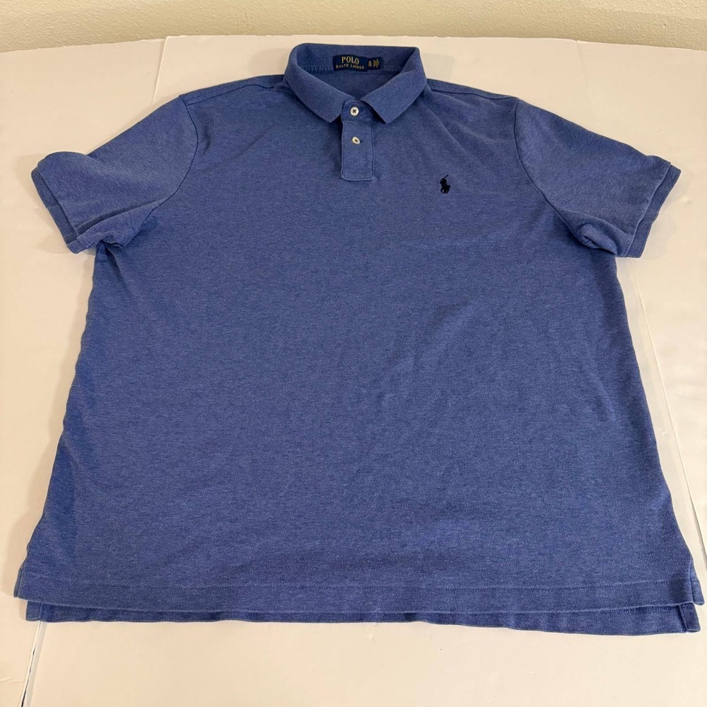 Polo Ralph Lauren Mens XL Blue Heathered Cotton Short Sleeve Pony Polo Shirt